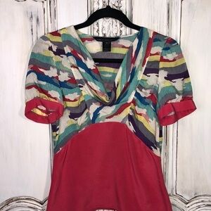Marc by Marc Jacobs Short Sleeve Peplum Cut Multi Color 100% Silk Blouse